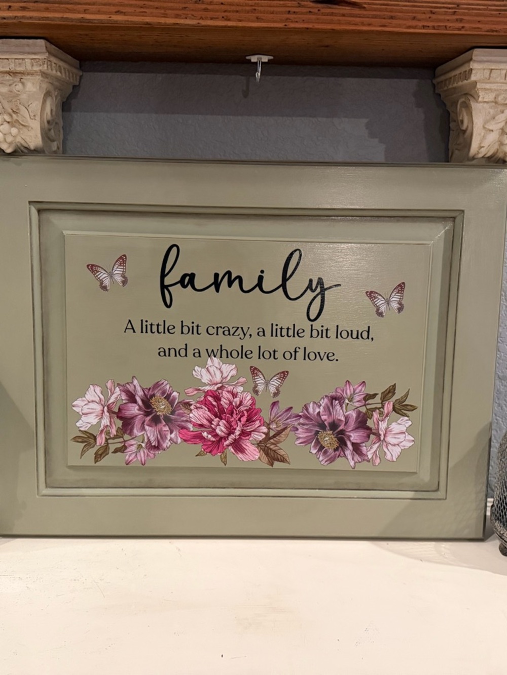 Family Floral Wall Sign - Sage Green with Pink Flowers